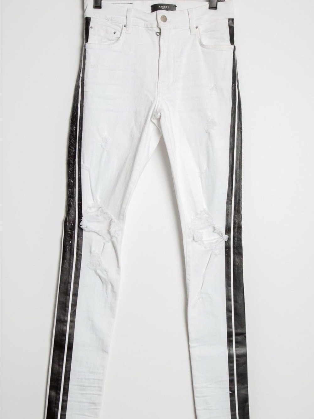 AMIRI White Skinny Jeans with Black Side Stripes